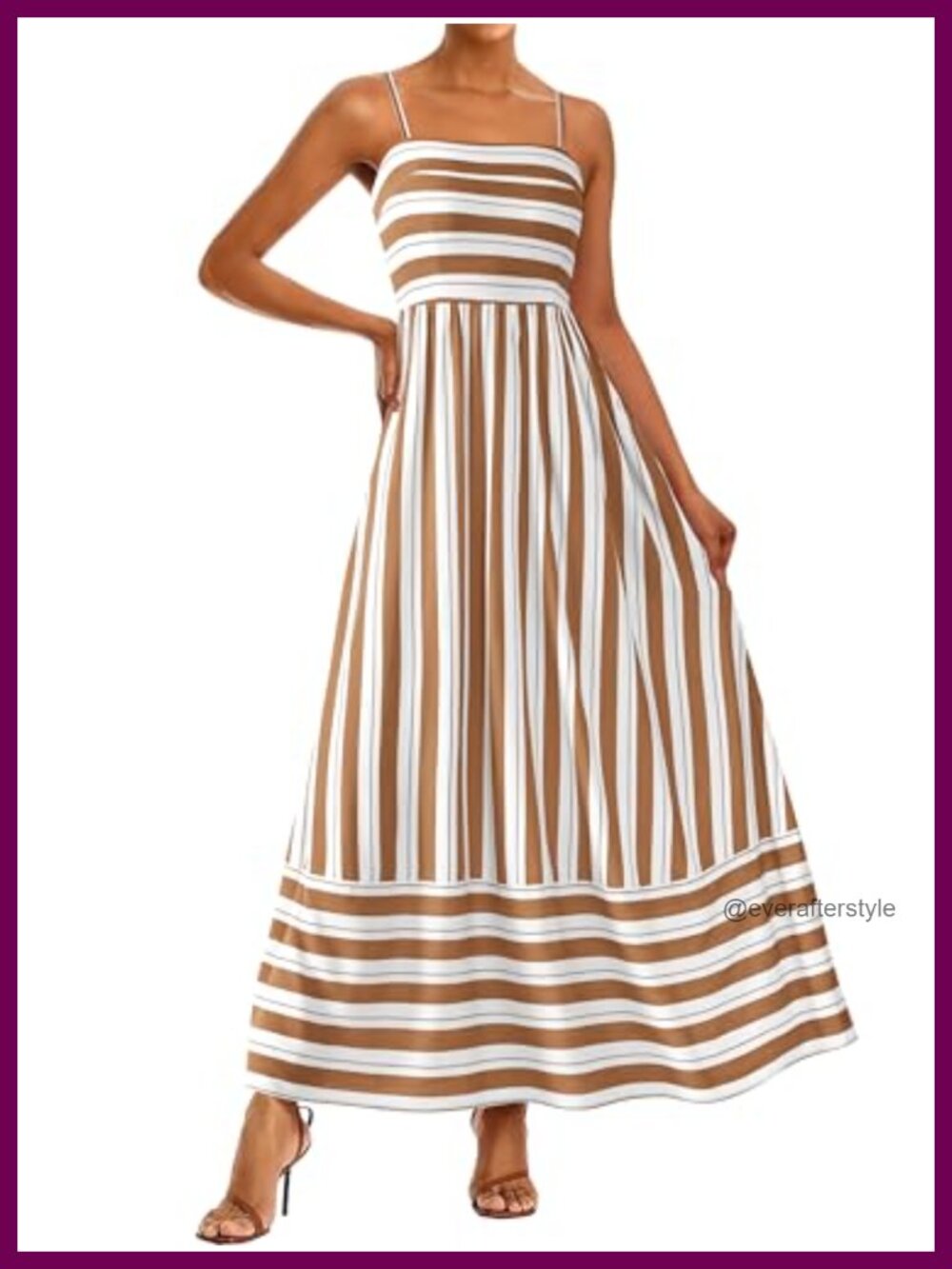 Women's Boho Floral Striped Spaghetti Strap Maxi Dress Viscose Summer